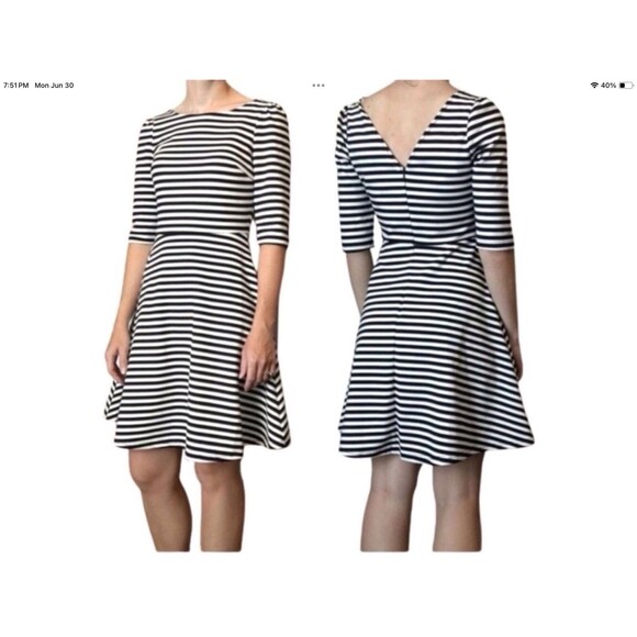 Pixley Dress Medium Kathy Striped Fit & Flare Black Cream Skater Black‎ White - Picture 1 of 15